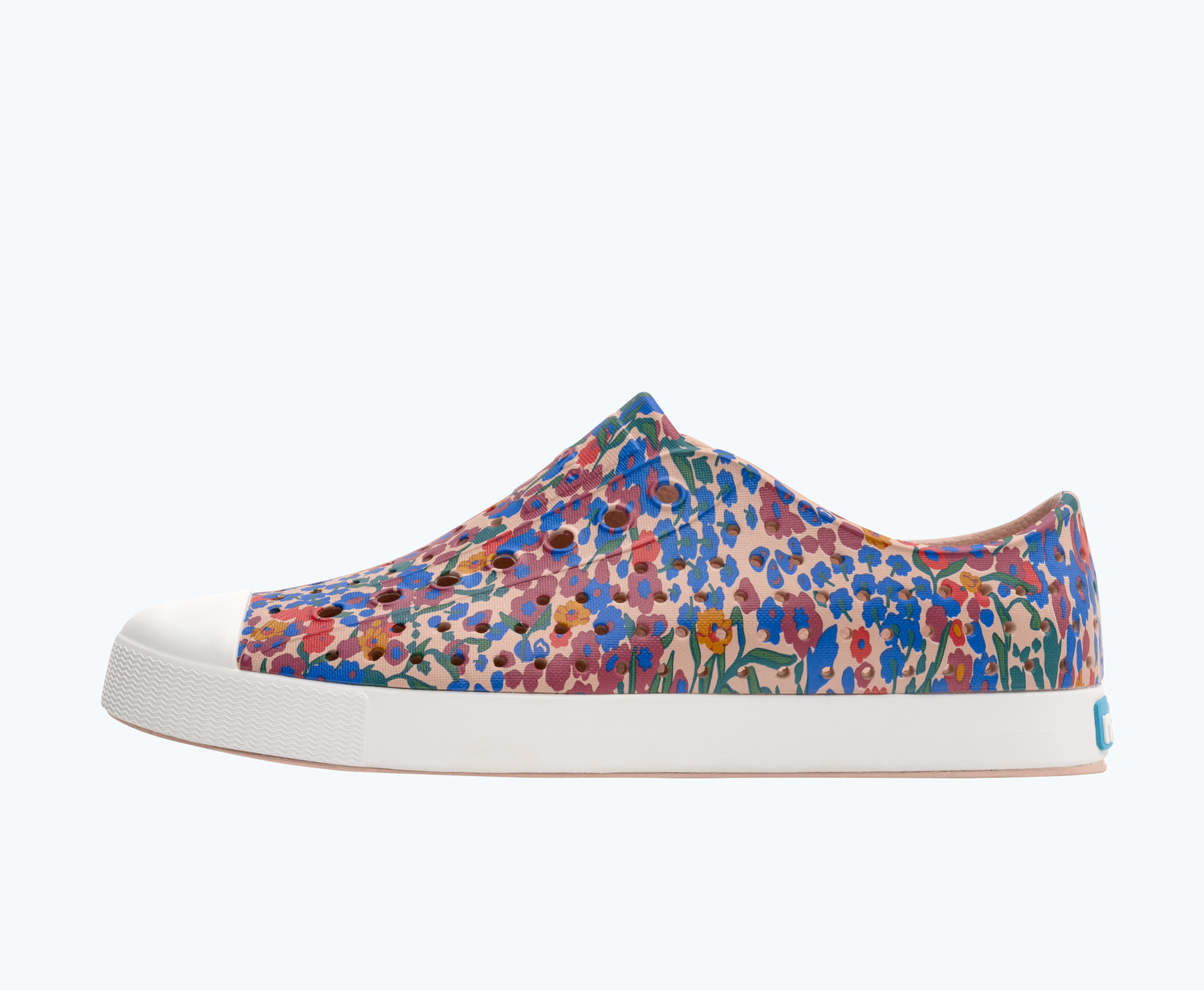 Side view of a Native Shoes Adults Jefferson Print | Chameleon Pink/ Shell White/ Uv Mystic Micro Floral Footwear