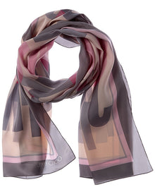 Jimmy Choo | Womens | Logo Silk Scarf | Pink/Grey Multi