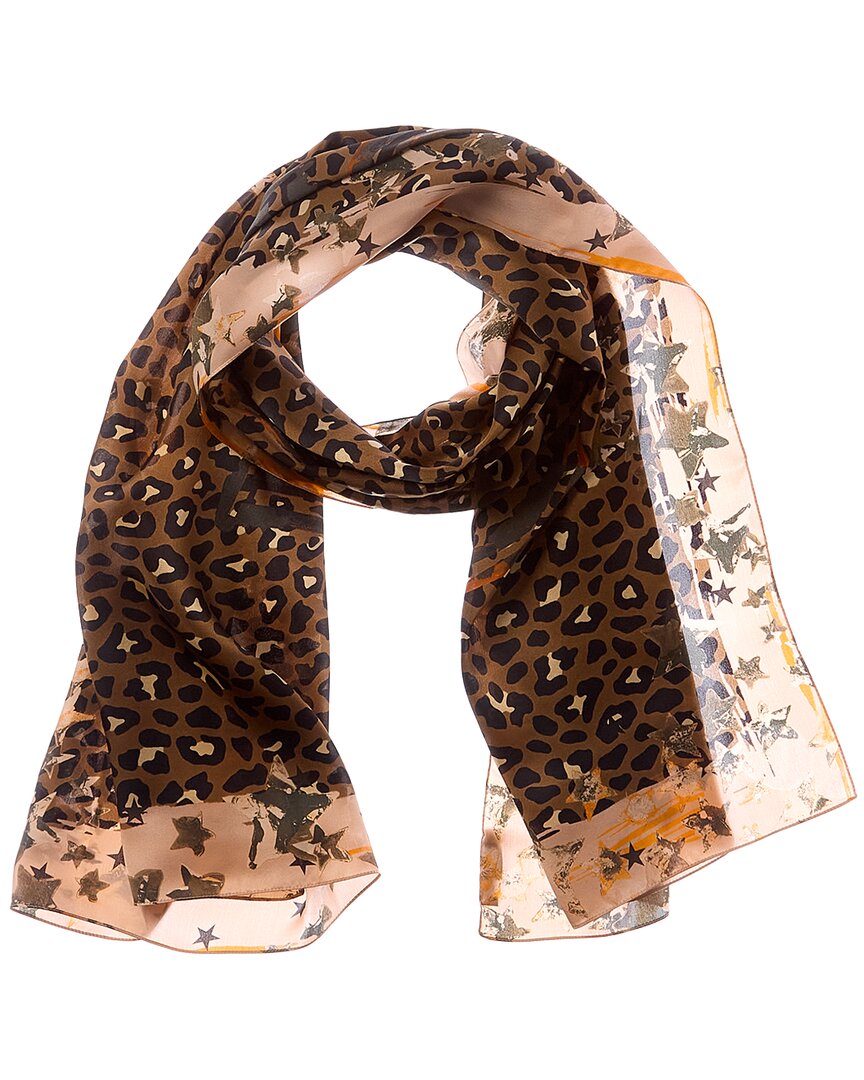 Jimmy Choo | Womens | Logo Silk Scarf | Brown/Leopard Print Multi