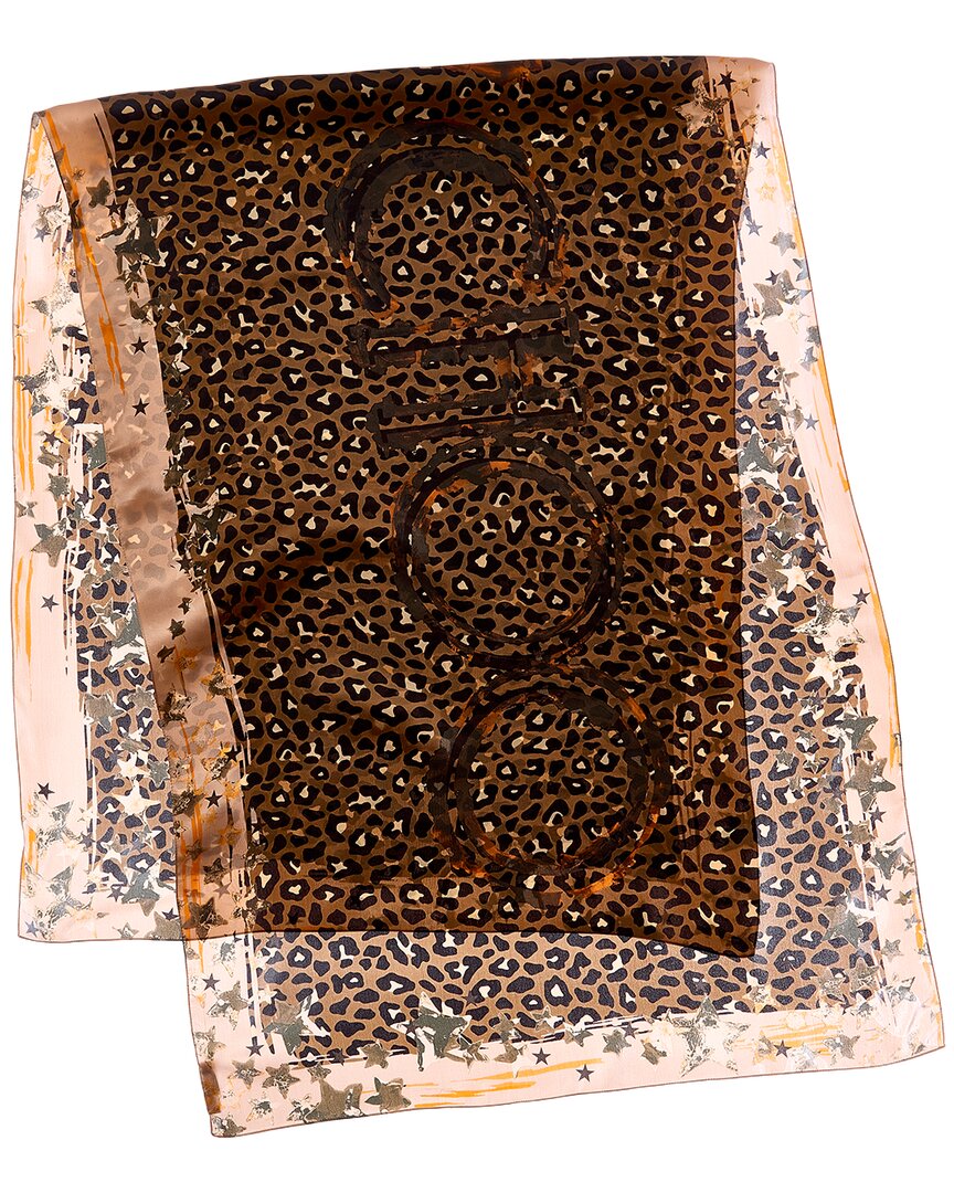 Jimmy Choo | Womens | Logo Silk Scarf | Brown/Leopard Print Multi