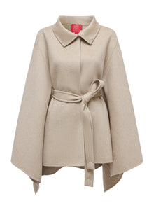 Cape-Style Fur-Collar Cashmere Coat | Camel