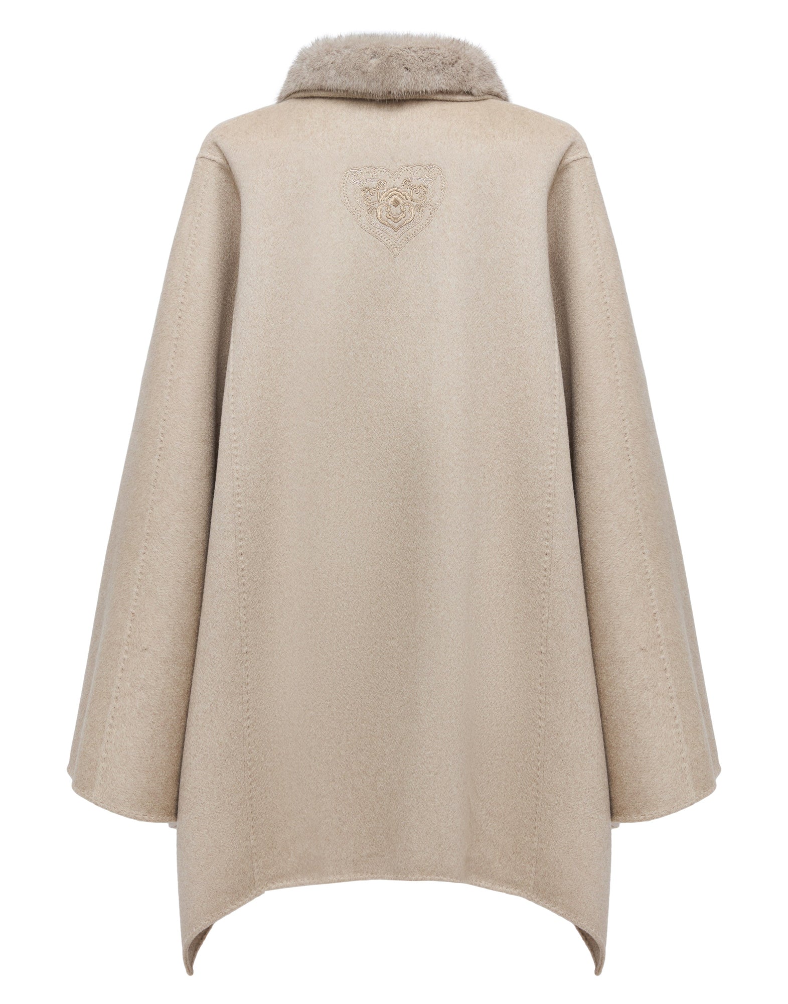 Cape-Style Fur-Collar Cashmere Coat | Camel