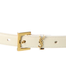 Saint Laurent | Womens | Monogram Narrow Leather Belt | White