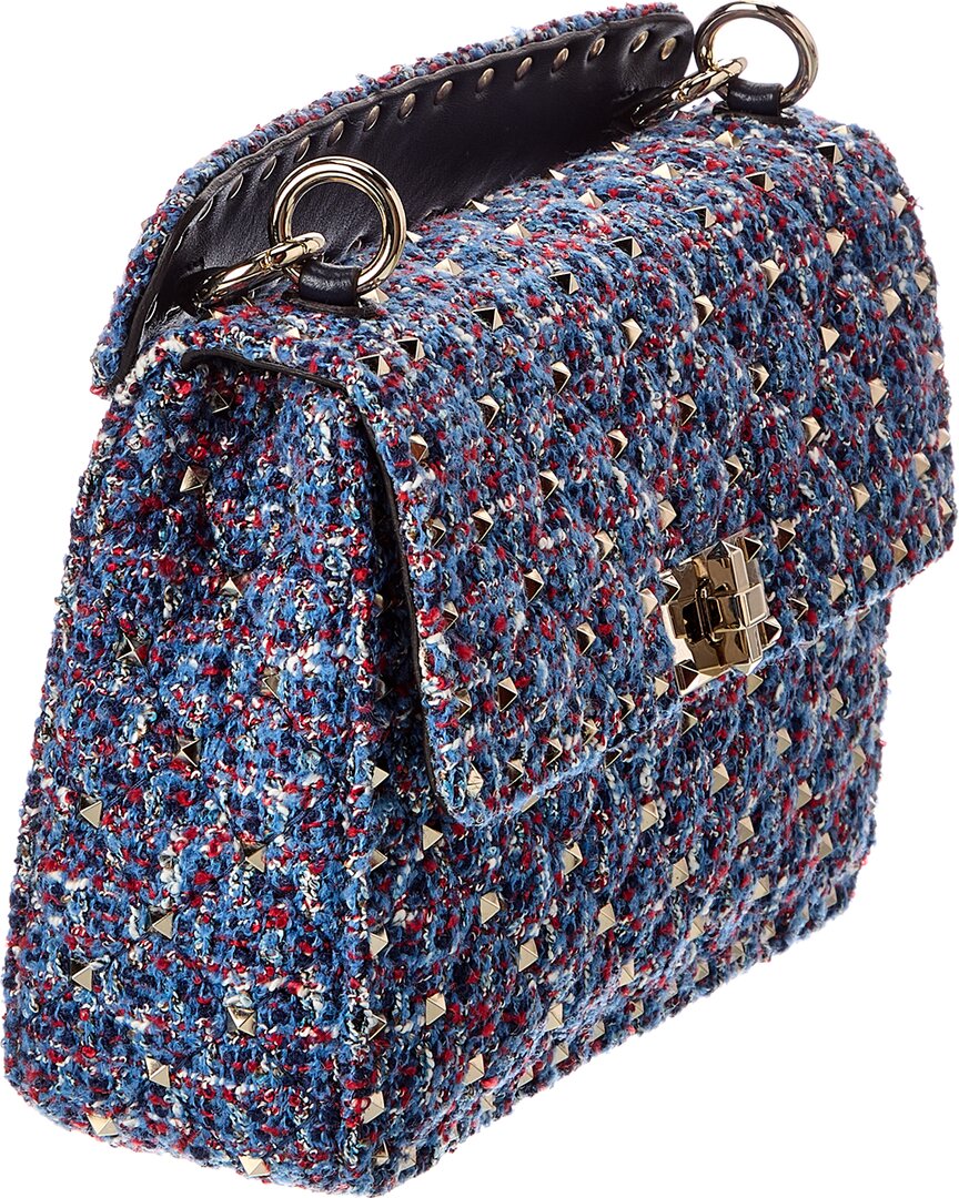 Valentino | Womens | Rockstud Spike Medium Tweed Shoulder Bag | Blue