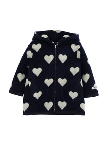 Girls | Hearts Woollen Jacket | Blue/Cream