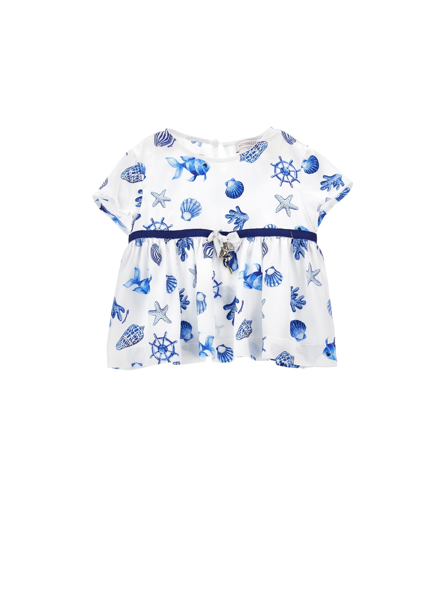 Girls | Marine Print Satin Top | White/Bluette