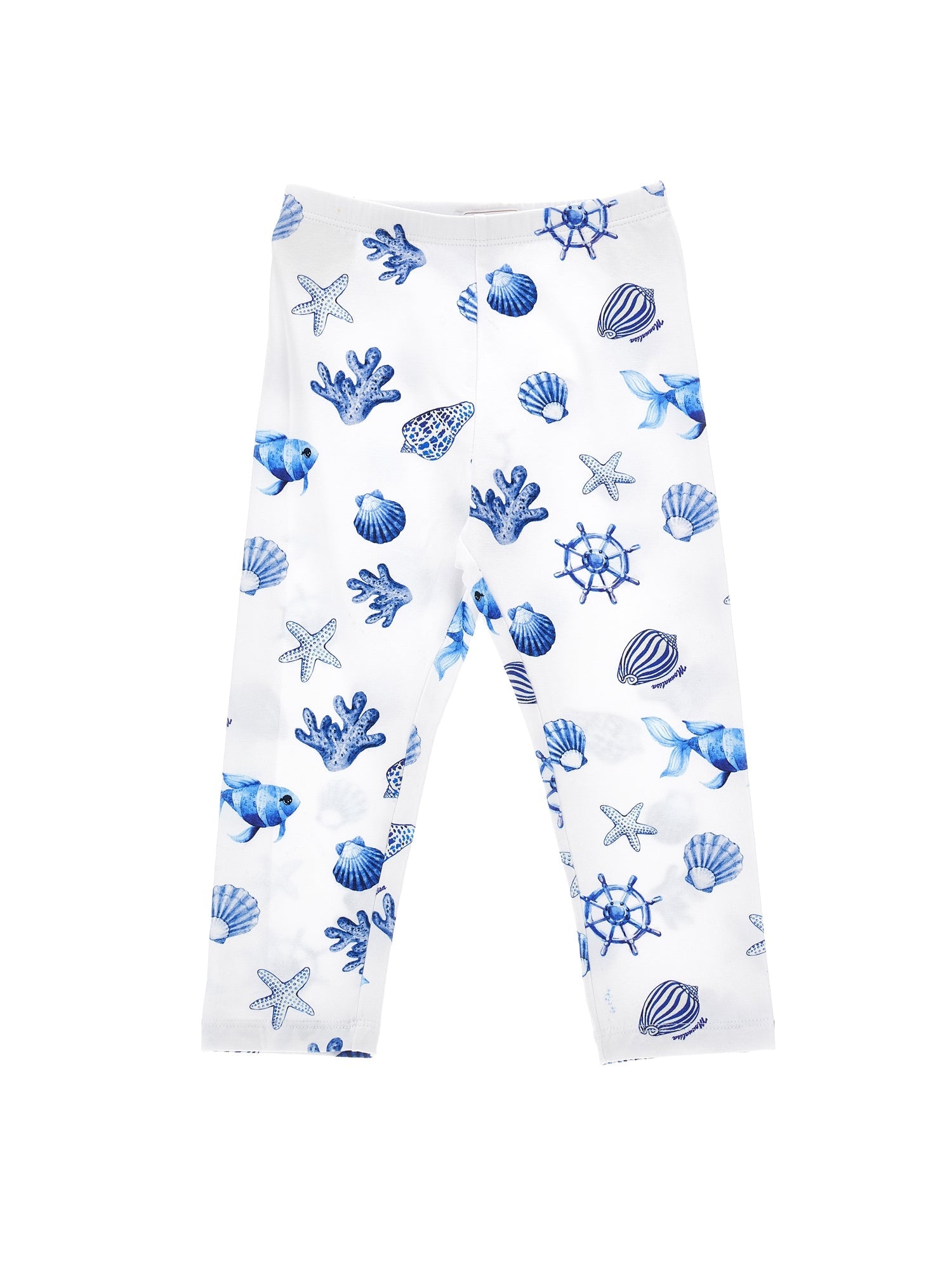 Girls | Marine Print Jersey Leggings | White/Bluette
