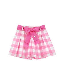 Girls | Gingham Poplin Shorts | White/Fuchsia