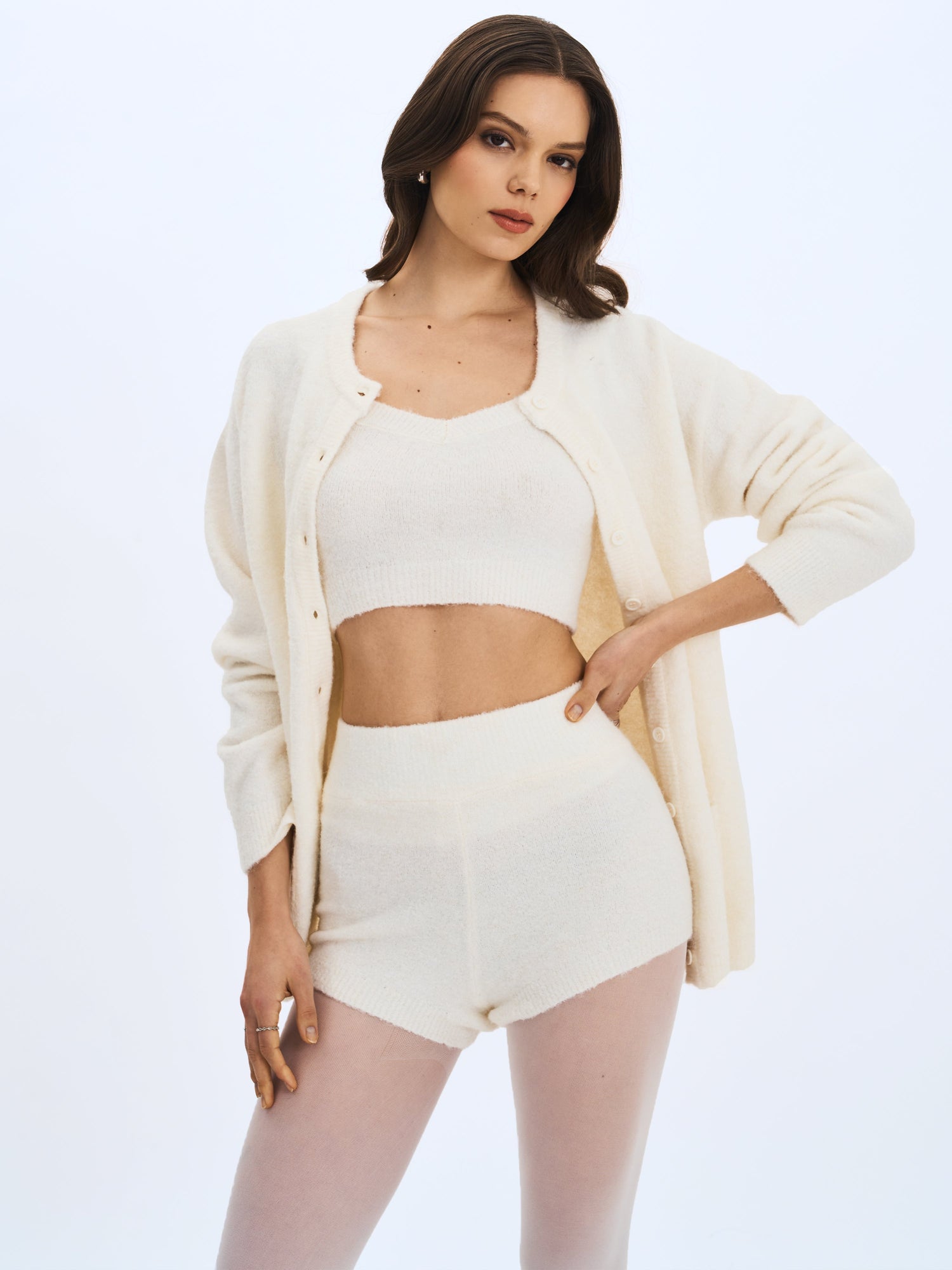 Sera Wool-Blend Ribbed Knit Mini Shorts | White