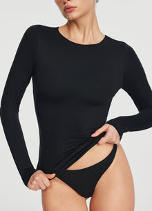 Crew Neck Long Sleeve Top | Black