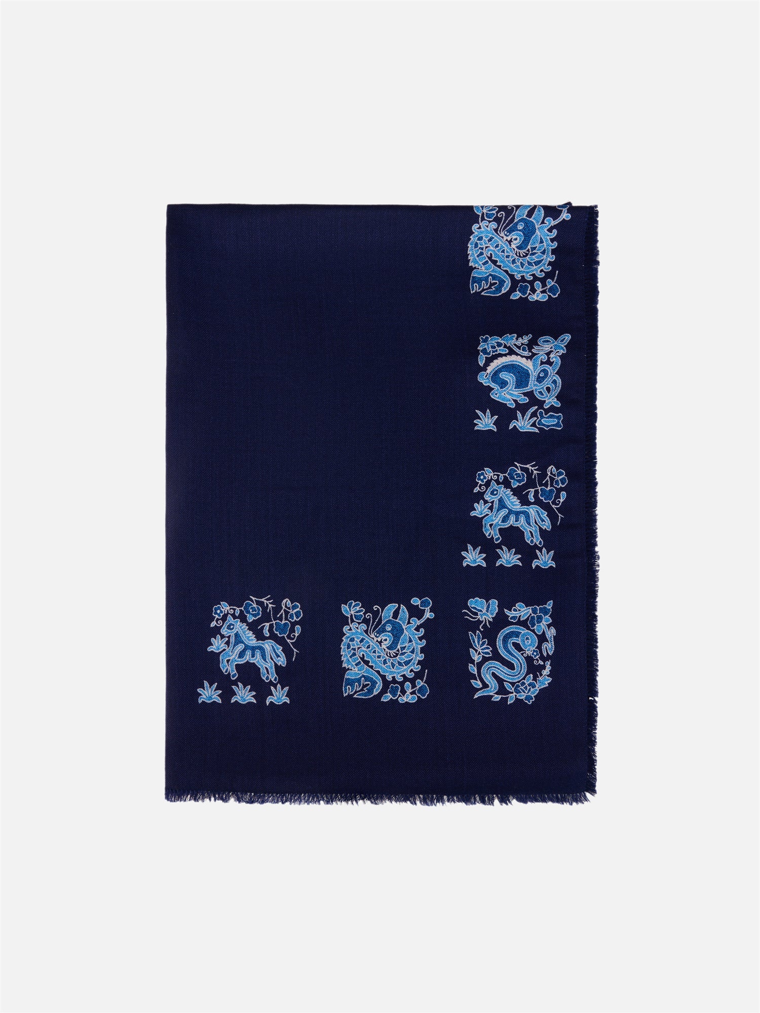Square Shaped Jacquard Scarf | Navy