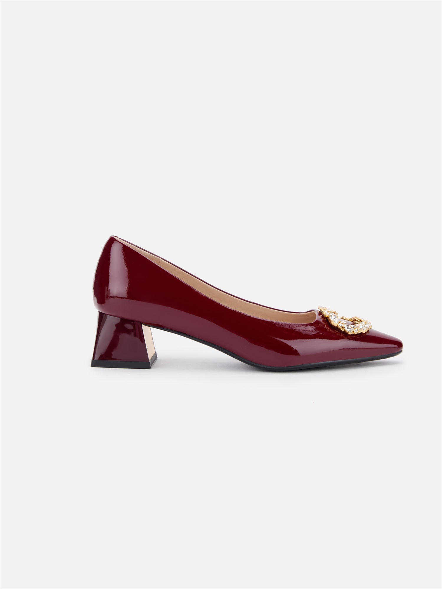 Decorative Buckle Chunky Heel Commuter Flats | Wine Red