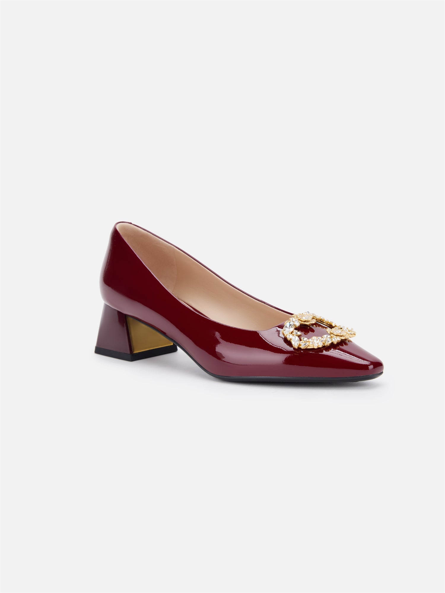 Decorative Buckle Chunky Heel Commuter Flats | Wine Red