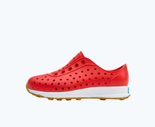 Side view of a Native Shoes Kids Robbie Kids | Hyper Red/ Shell White/ Mash Speckle Rubber Footwear