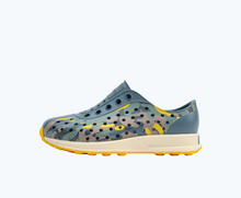 Side view of a Native Shoes Kids Robbie Print Kids | Weather Grey/ Bone White/ Freesia Eucamo/ Freesia Speckle Rubber Footwear