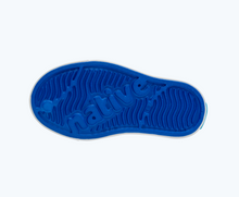 Bottom view of a Native Shoes Kids Jefferson Block Kids | Uv Blue/ Shell White/ Hyper Freesia Celery Block Footwear