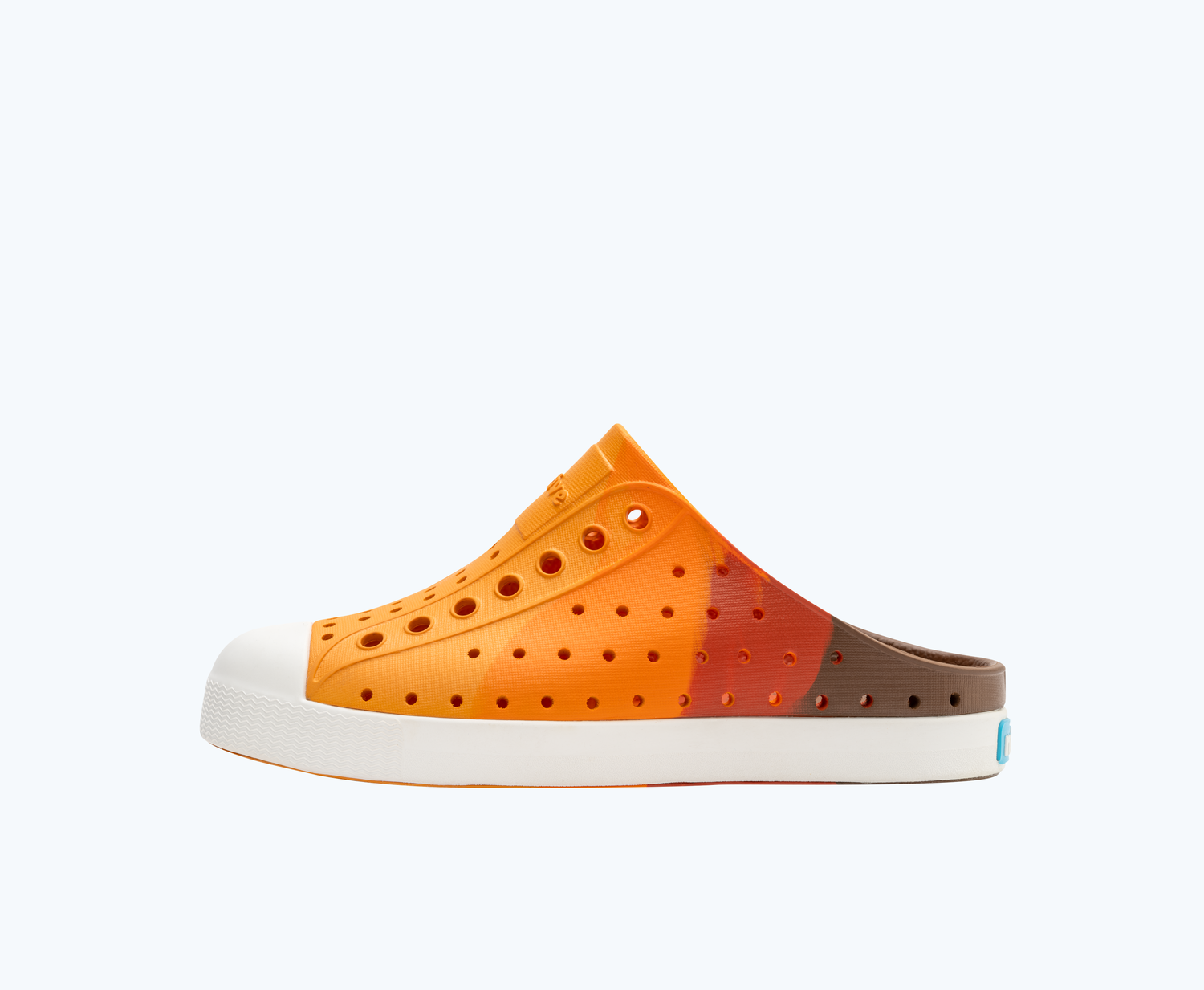 Side view of a Native Shoes Kids Jefferson Clog Marble Kids | Sunset Roasted Marble/ Shell White Footwear