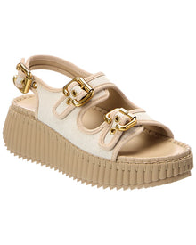 Chloe | Womens | Nama Canvas & Suede Wedge Sandal | White