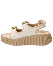 Chloe | Womens | Nama Canvas & Suede Wedge Sandal | White