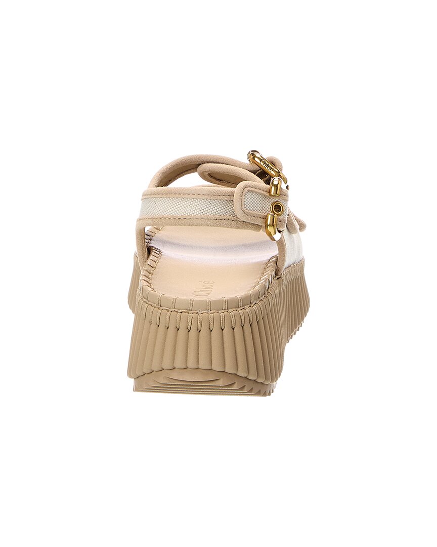 Chloe | Womens | Nama Canvas & Suede Wedge Sandal | White