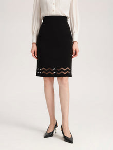Triacetate Double Cut-Out Mesh Midi Skirt | Black