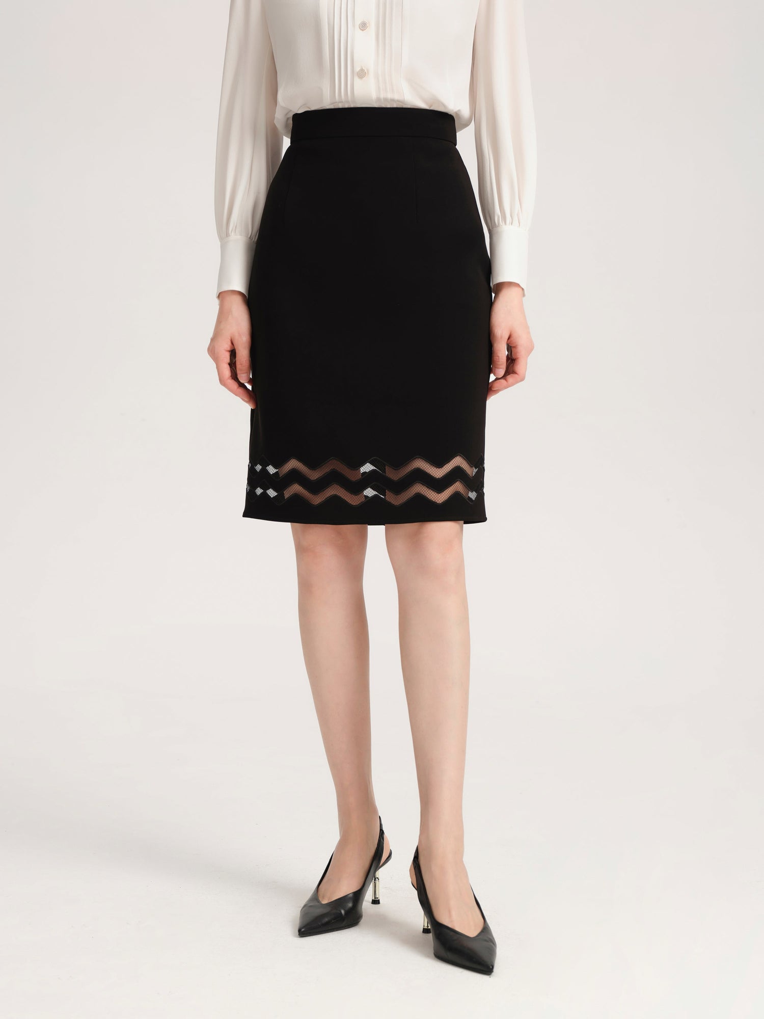 Triacetate Double Cut-Out Mesh Midi Skirt | Black