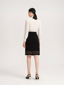 Triacetate Double Cut-Out Mesh Midi Skirt | Black