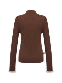 Long Sleeve Form-Fitting Knit Turtleneck | Brown