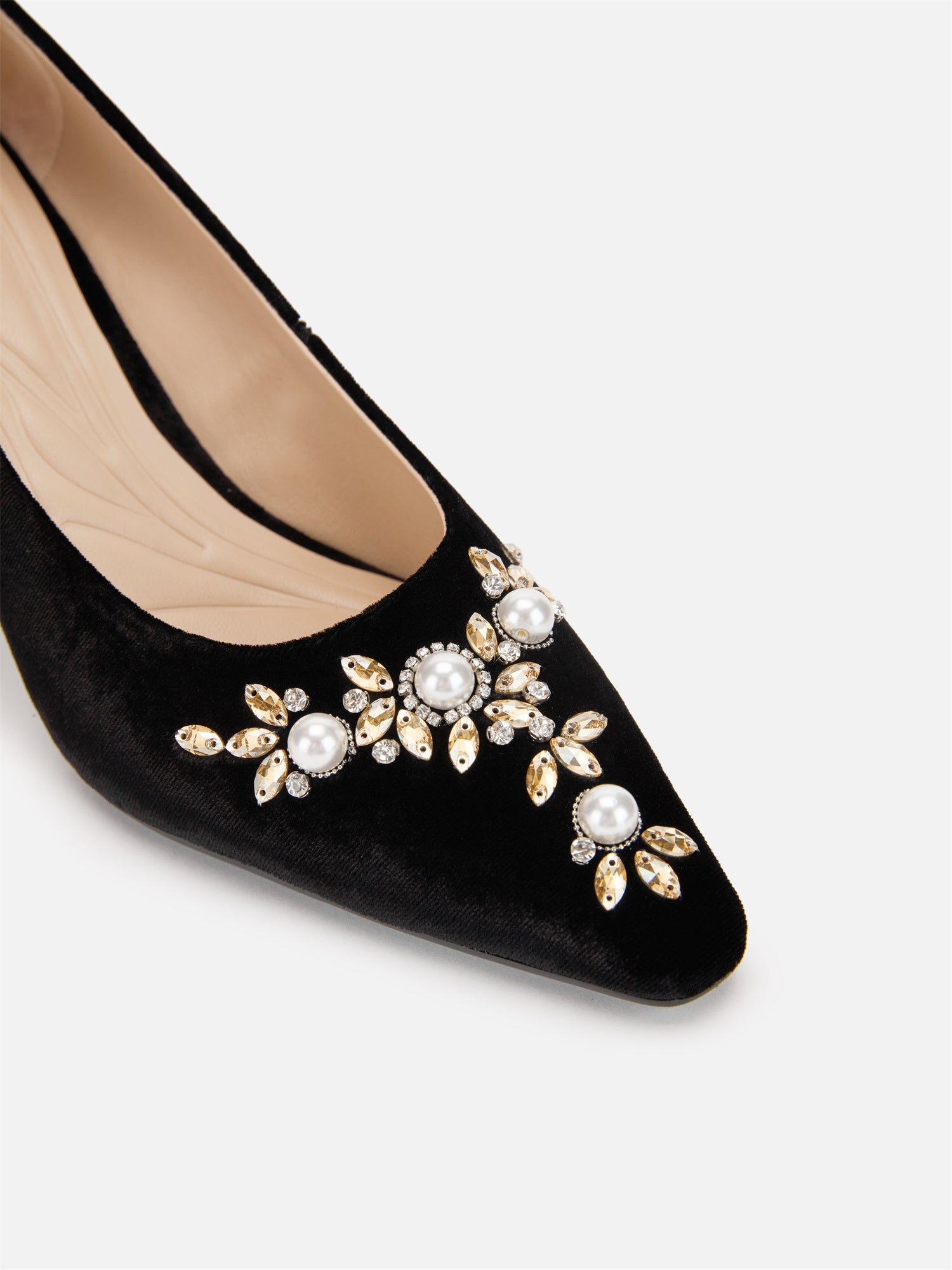 Peony Diamond Velvet High Heels | Black