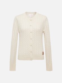 Twisted Cable Knit Round Neck Cardigan | Beige