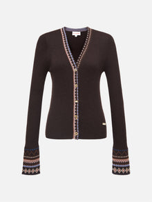 Ethnic Jacquard Knitted Cardigan | Brown
