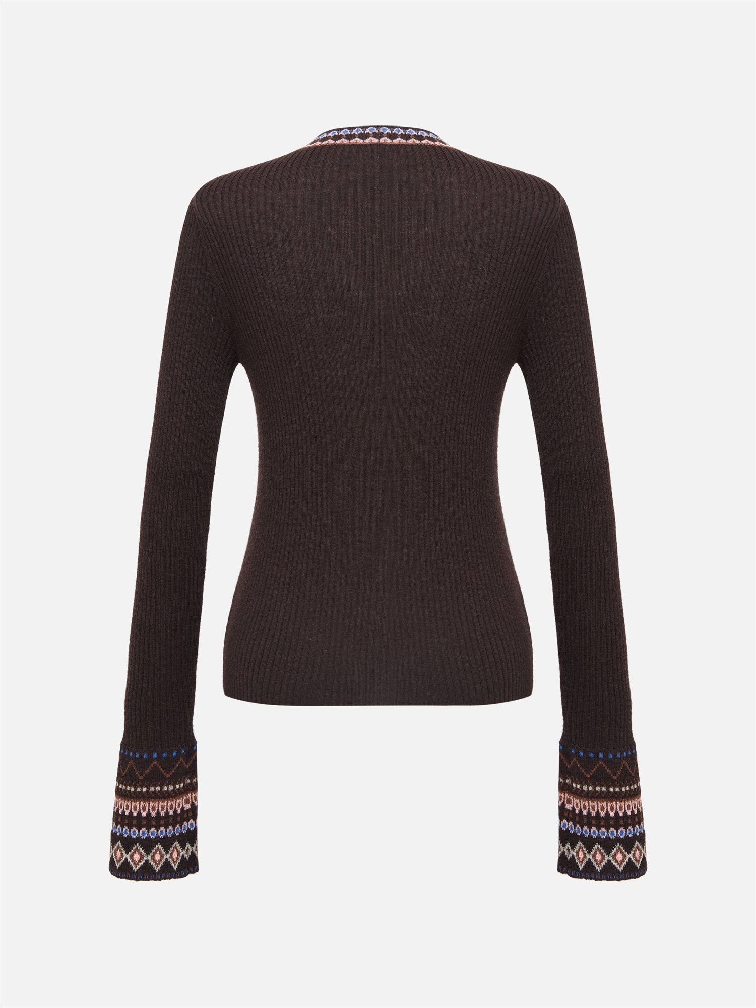 Ethnic Jacquard Knitted Cardigan | Brown