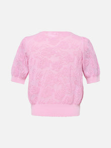 Textured Openwork Jacquard Drawstring Waist Knit Top | Pink