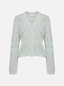 Hollow Fitted Knit Cardigan | Blue