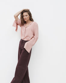Another Tomorrow Signature Bow Blouse in Blush – Silk Women's Top