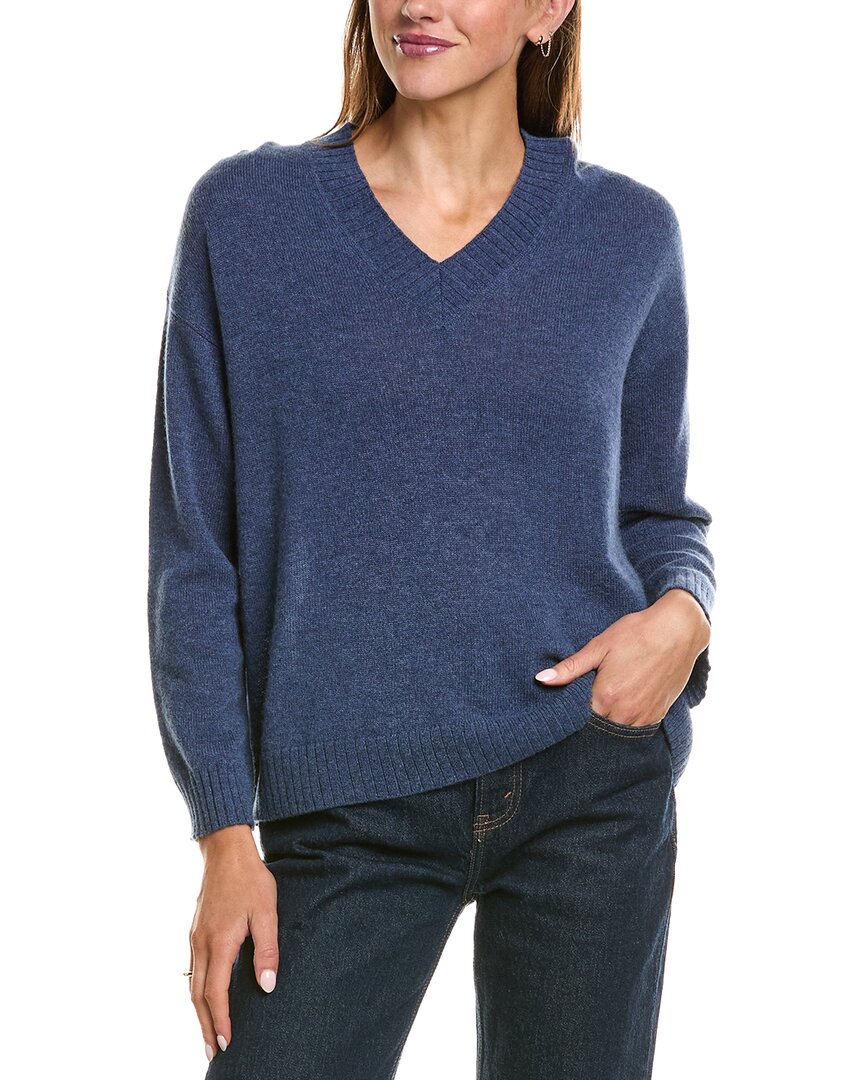 Hannah Rose | Womens | Basic 100% Cashmere V-Neck Sweater | Blue
