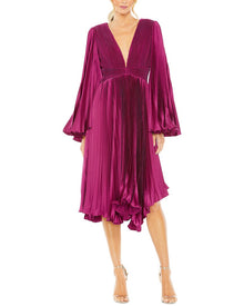 Mac Duggal | Womens | Long Flare Sleeve Pleated Dress | Purple
