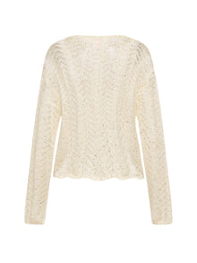 Sequin Embroidery Designer Cropped Knit Top | White