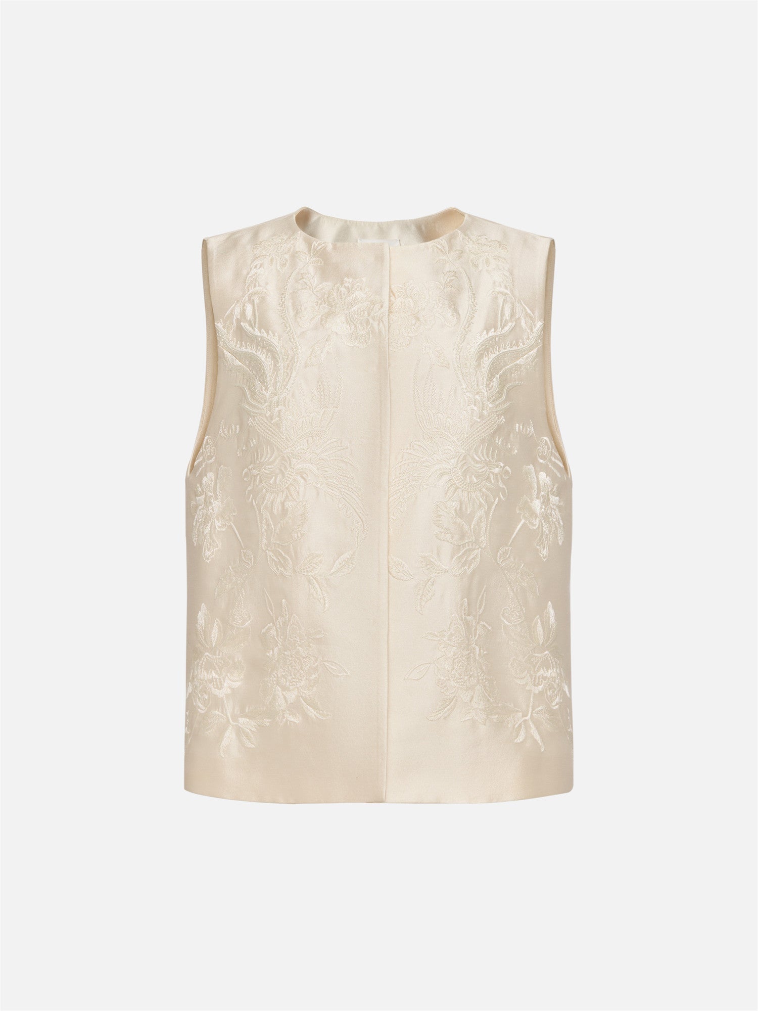 Phoenix Wears Peony Heavy Embroidered Vest Jacket | White