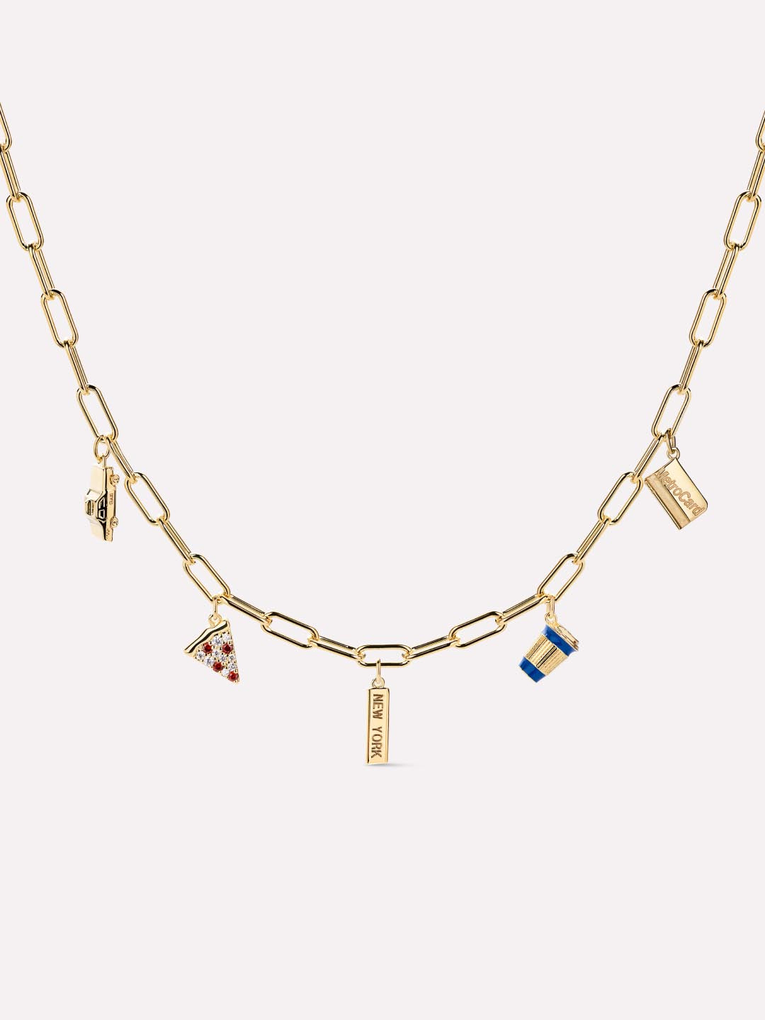 A New York Minute Charm Necklace | 14K Gold on Brass | Cubic Zirconia/Multicolor Enamel
