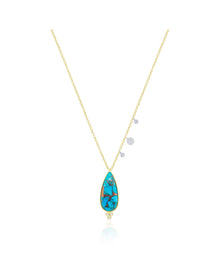14K Gold Elongated Turquoise Teardrop Necklace | 14K Two Tone Gold