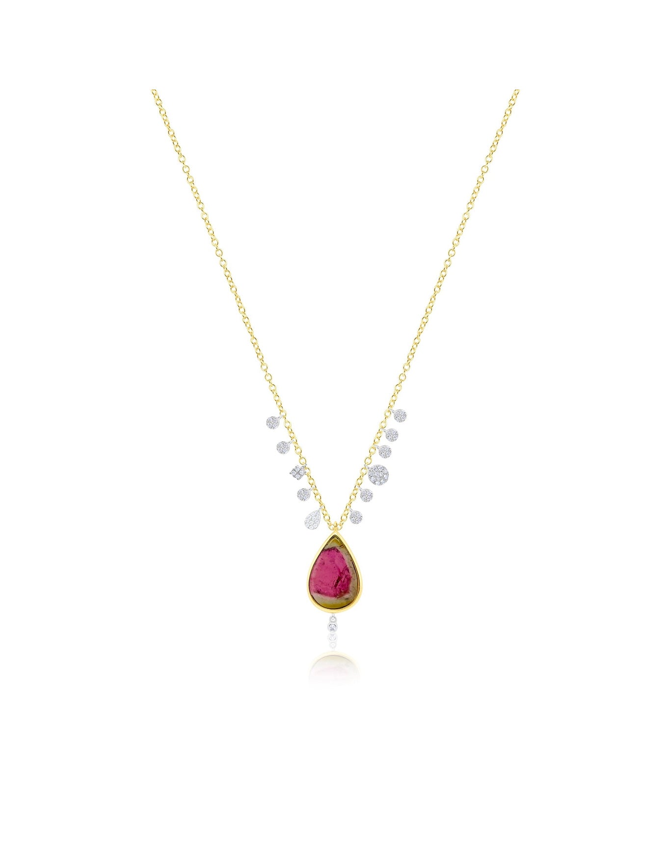 14kt Yellow Gold Watermelon Tourmaline Necklace with Diamond Charms | 14K Two Tone Gold