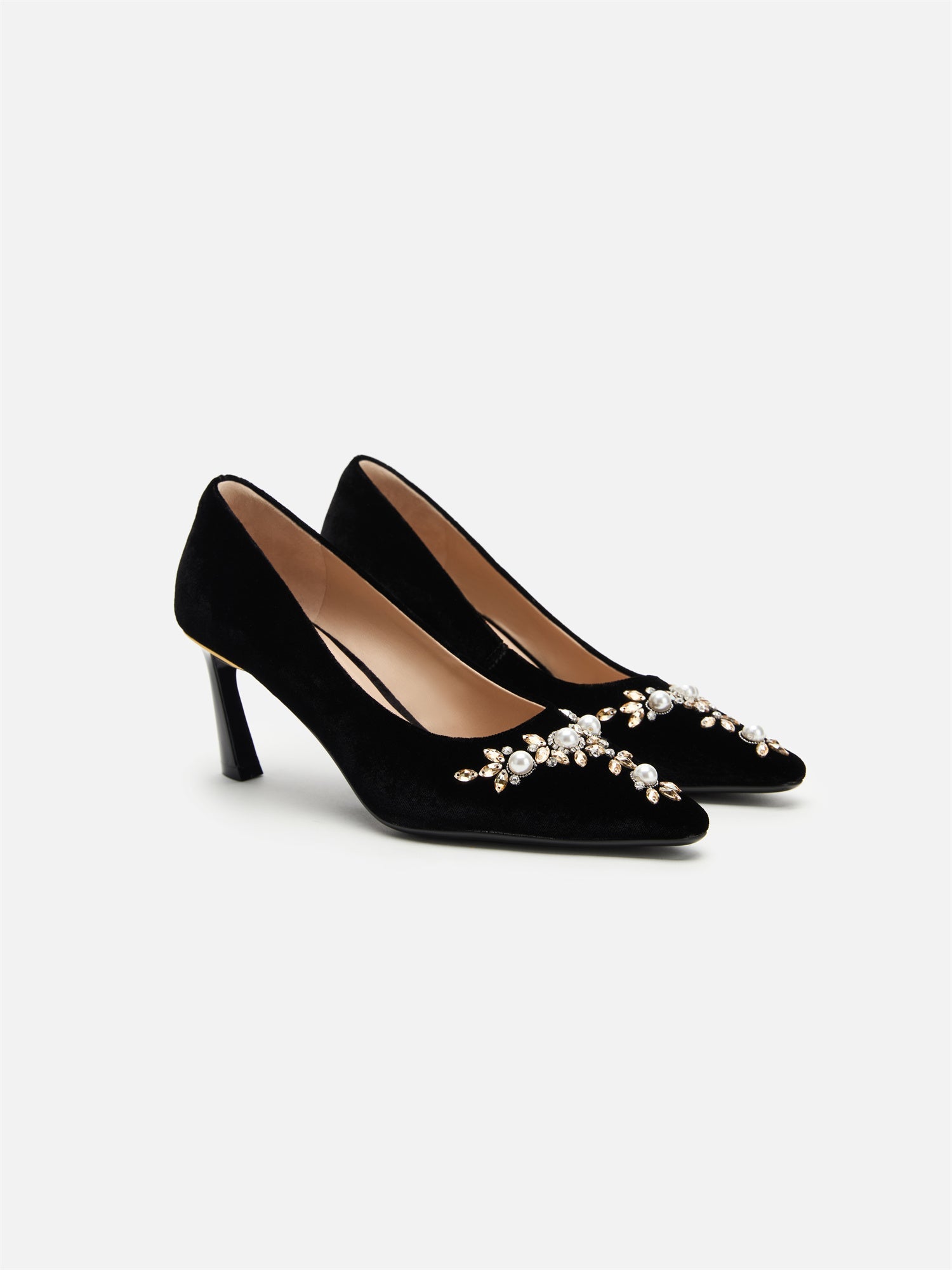 Peony Diamond Velvet High Heels | Black
