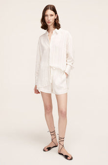 Linen Pajama Short | Rumpled Stripe Snow Combo