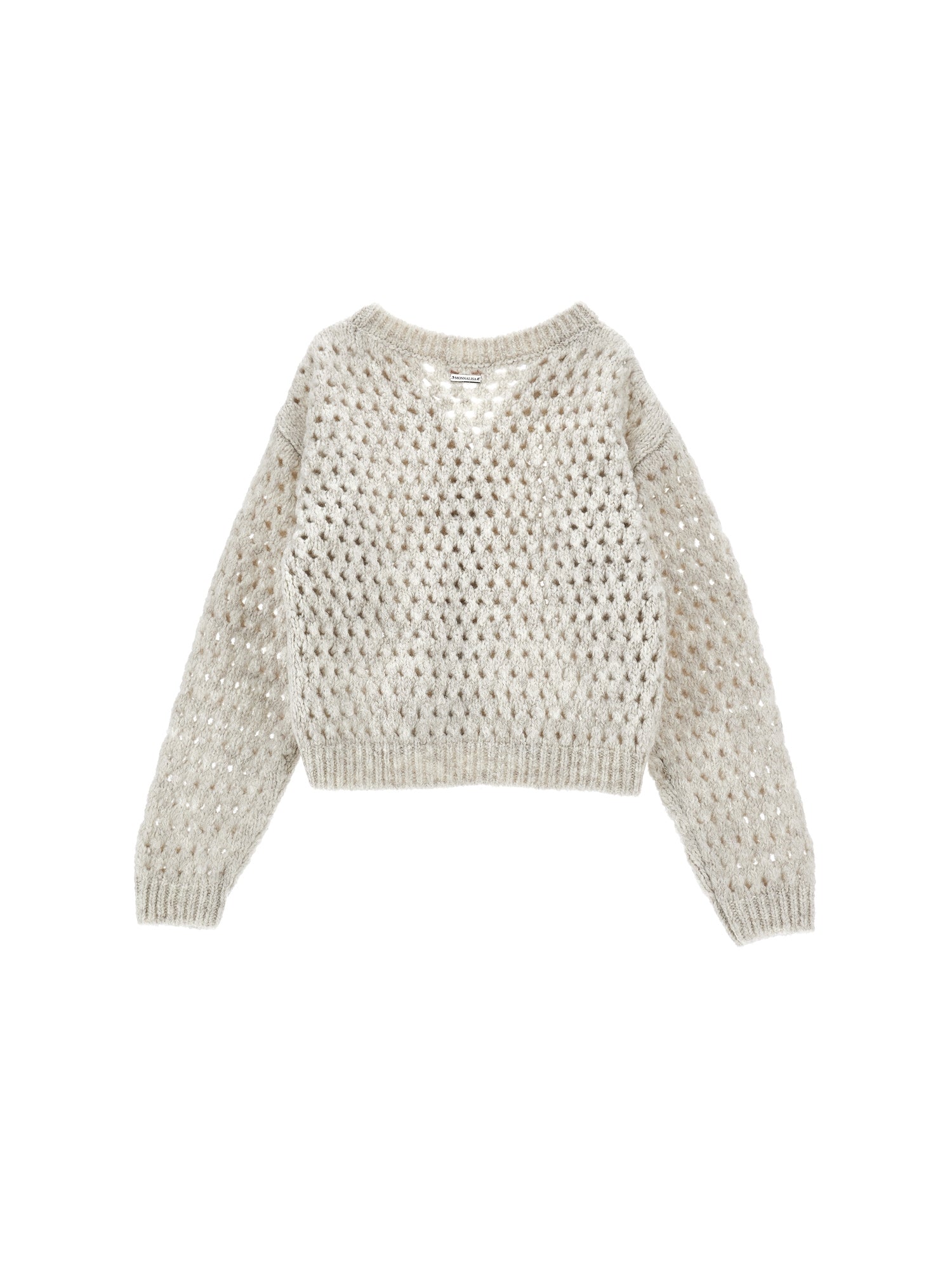 Girls | Cropped Openwork Cardigan | Pearl Grey