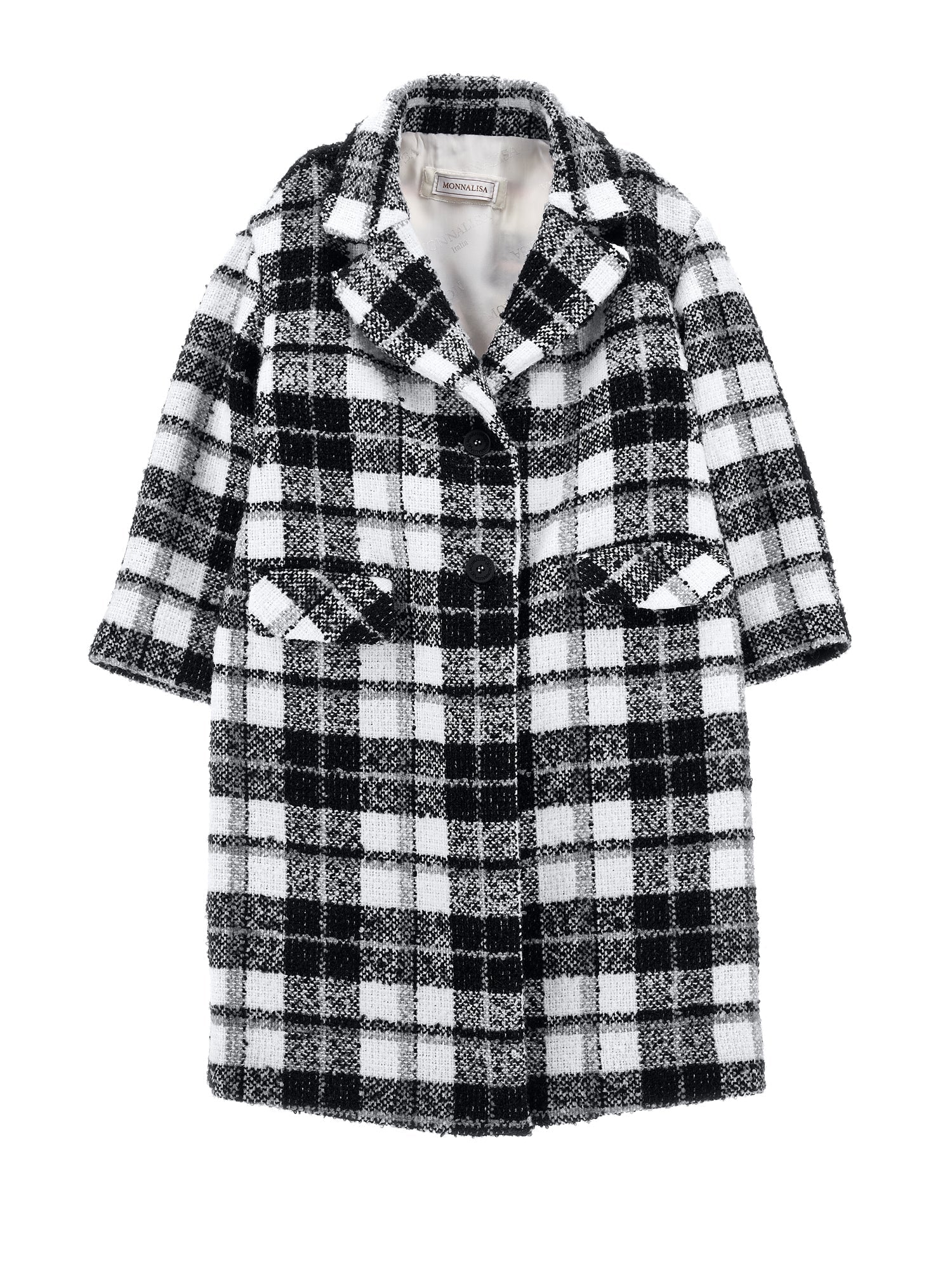 Girls | Tartan Boucle Coat | Cream/Black