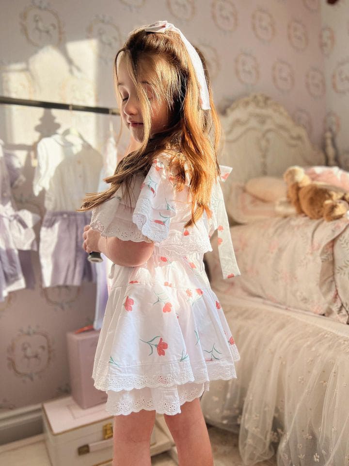 Baby Girls | Tulip Cotton Blouse and Shorts Set | White