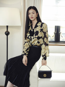 Elegant V-Neck Ribbon Shirt | Yellow