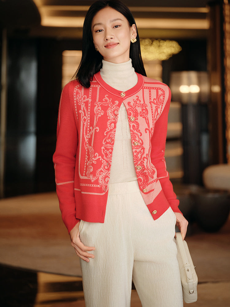 Embossed Knit Cardigan | Red