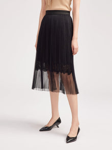 Pleated Mesh Skirt | Black
